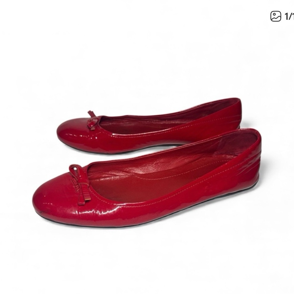 Prada Red Women's Flats with Bow Detail